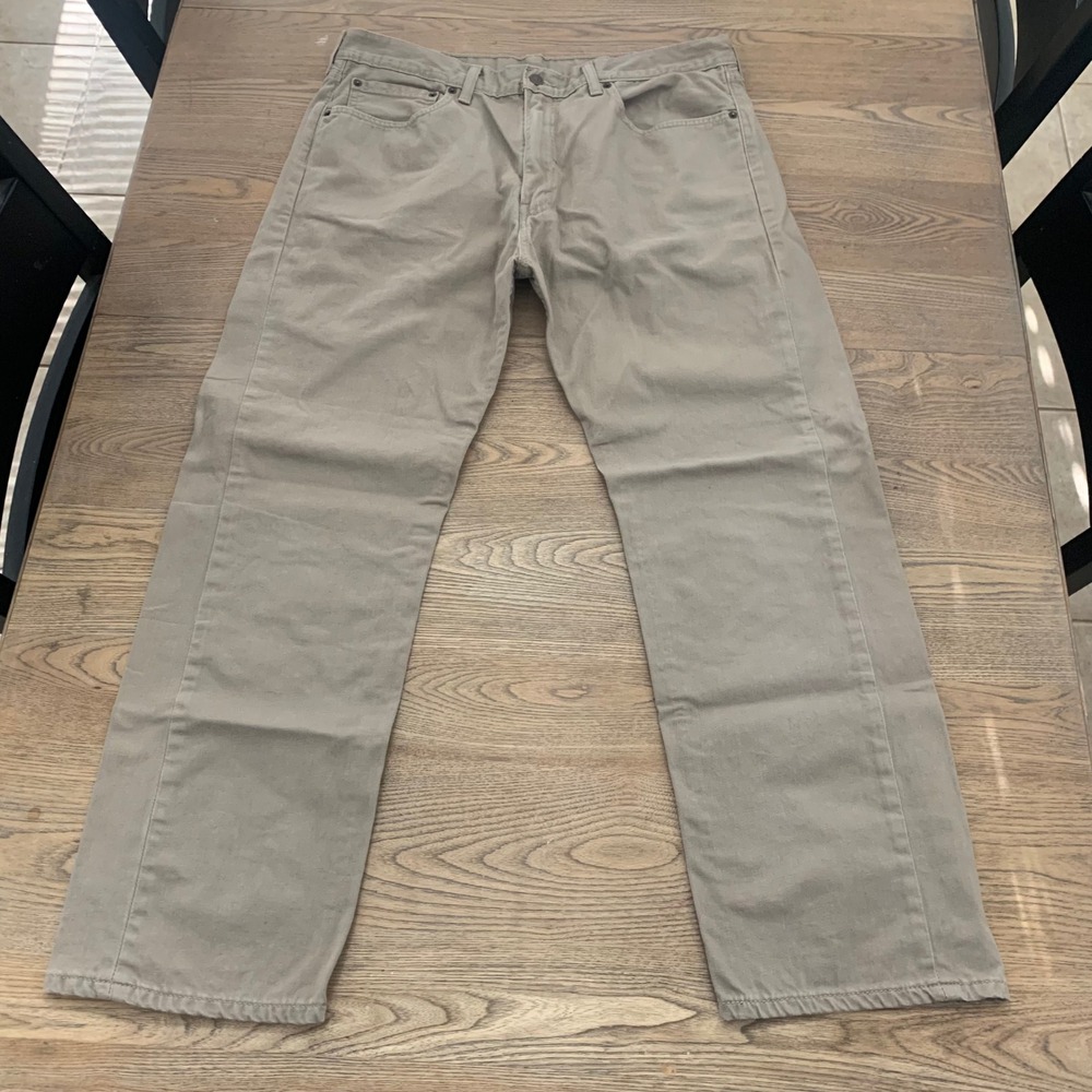 Levis 505 Regular Fit Straight Leg Khaki Tan Twill Pants Mens 38x30